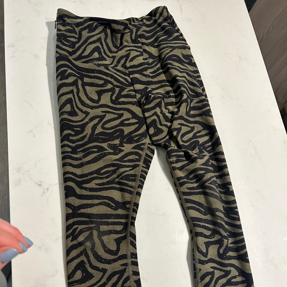 Olive Green Zebra Print Stretch Leggings